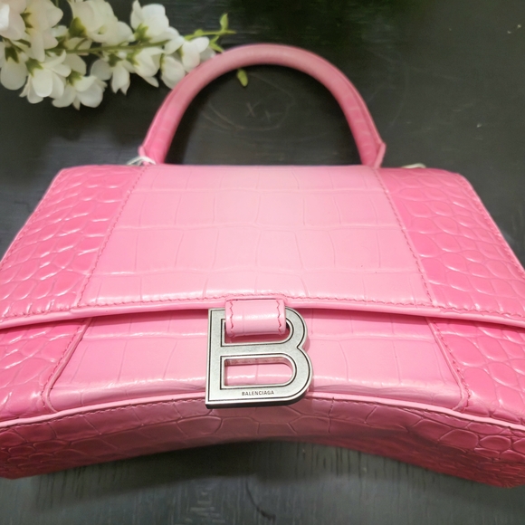 Balenciaga Hourglass Pink Crocodile-Embossed Top Handle Bag - Picture 6 of 13